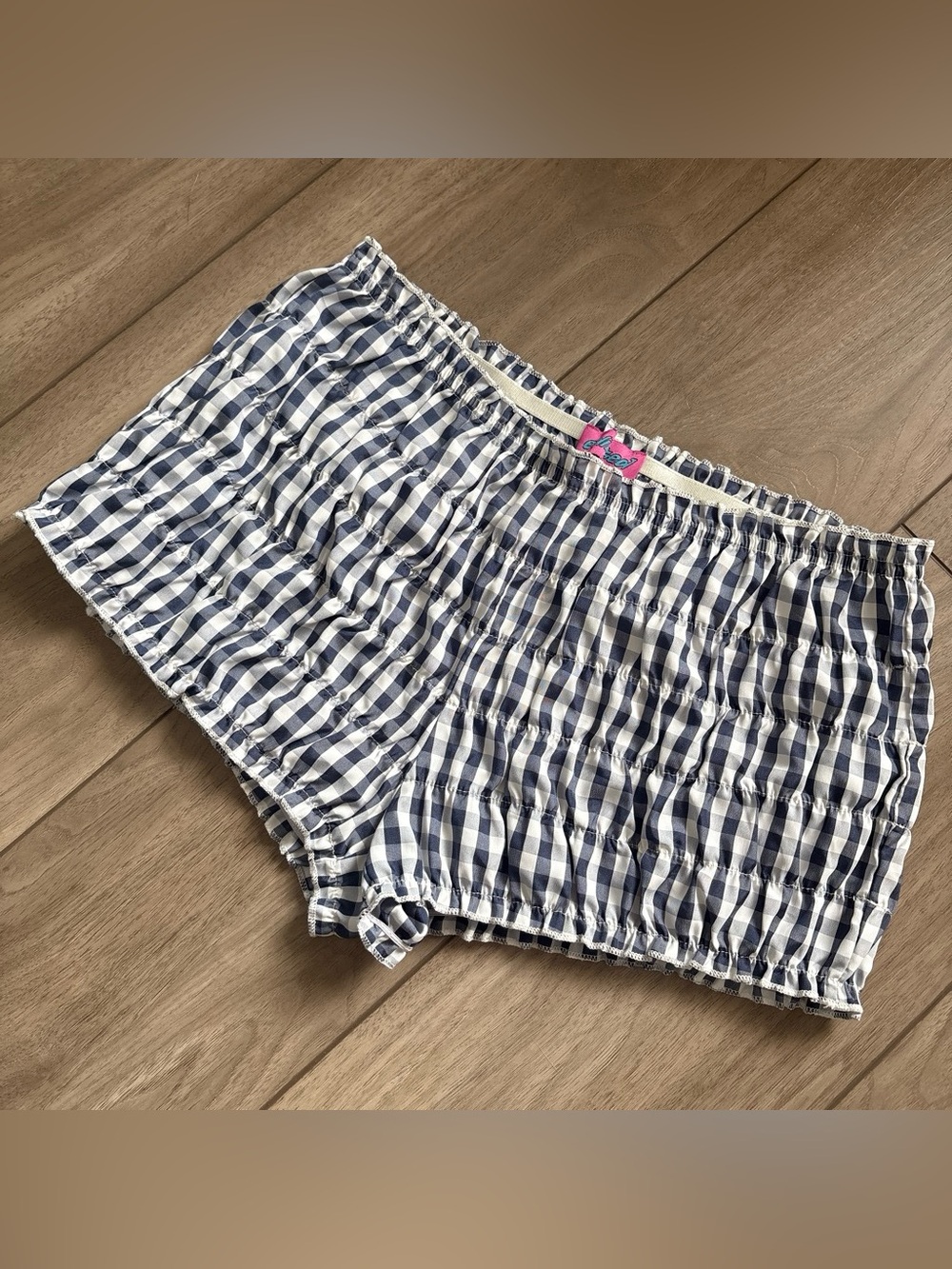 Edikted Blue and White Gingham Bloomer Shorts